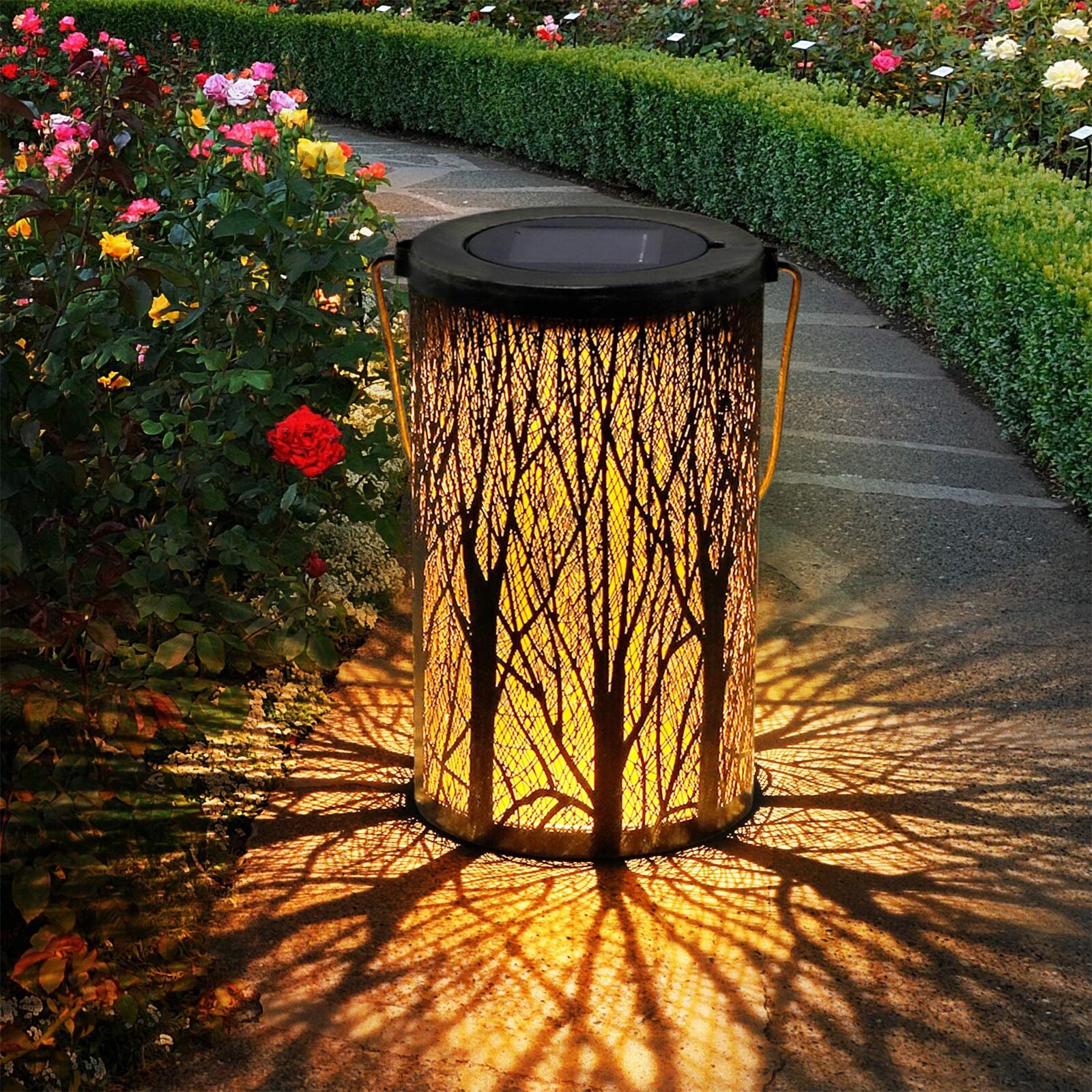 LED Solar Hanging Lantern Lights Lamp Outdoors Waterproof Iron Art Courtyard Patio Garden Decoration Solar Light