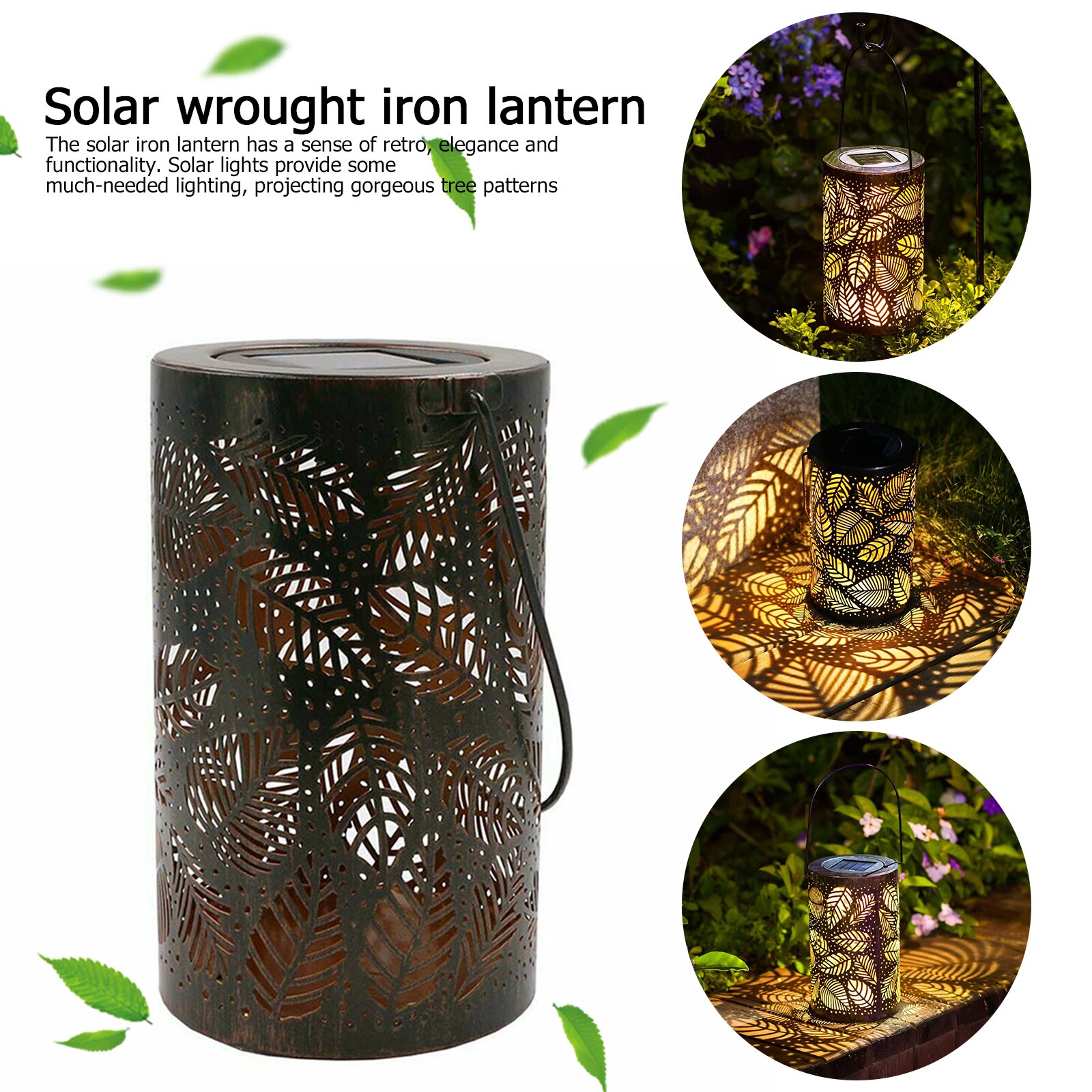 LED Solar Hanging Lantern Lights Lamp Outdoors Waterproof Iron Art Courtyard Patio Garden Decoration Solar Light