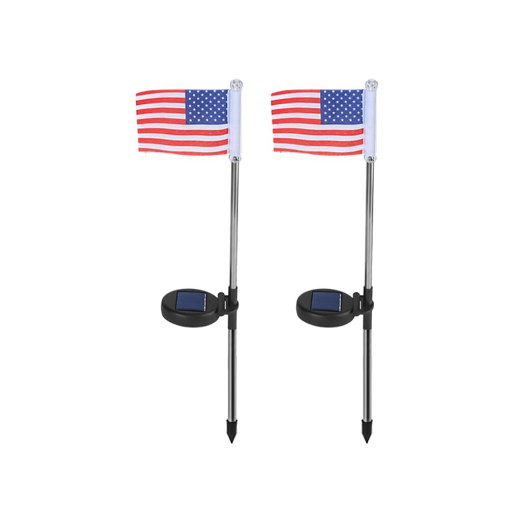 2pcs Solar American Flag Light Garden Lawn Light Garden Decor 2 Led Lamp Lawn Decorative Lights Independence Day Limited Edition