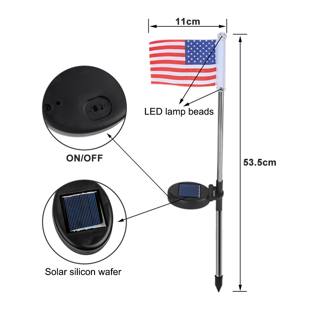 2pcs Solar American Flag Light Garden Lawn Light Garden Decor 2 Led Lamp Lawn Decorative Lights Independence Day Limited Edition