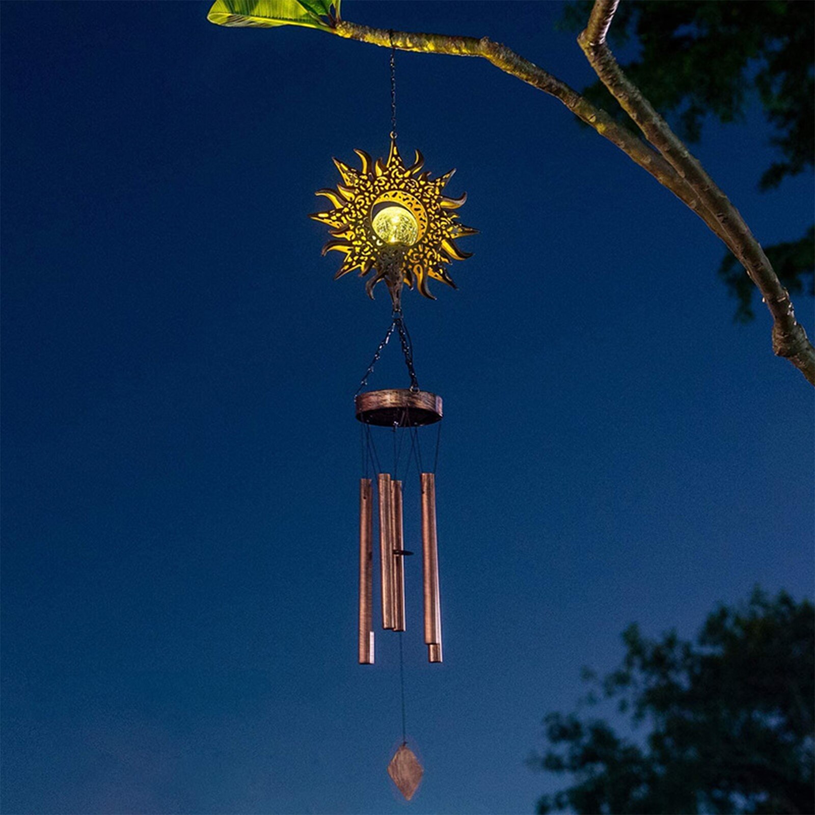 LED Solar Wind Chimes Light Outdoor Waterproof Moon Star Garden Patio Yard Wind Bell Art Iron Decorative Solar Lamp for Dropship