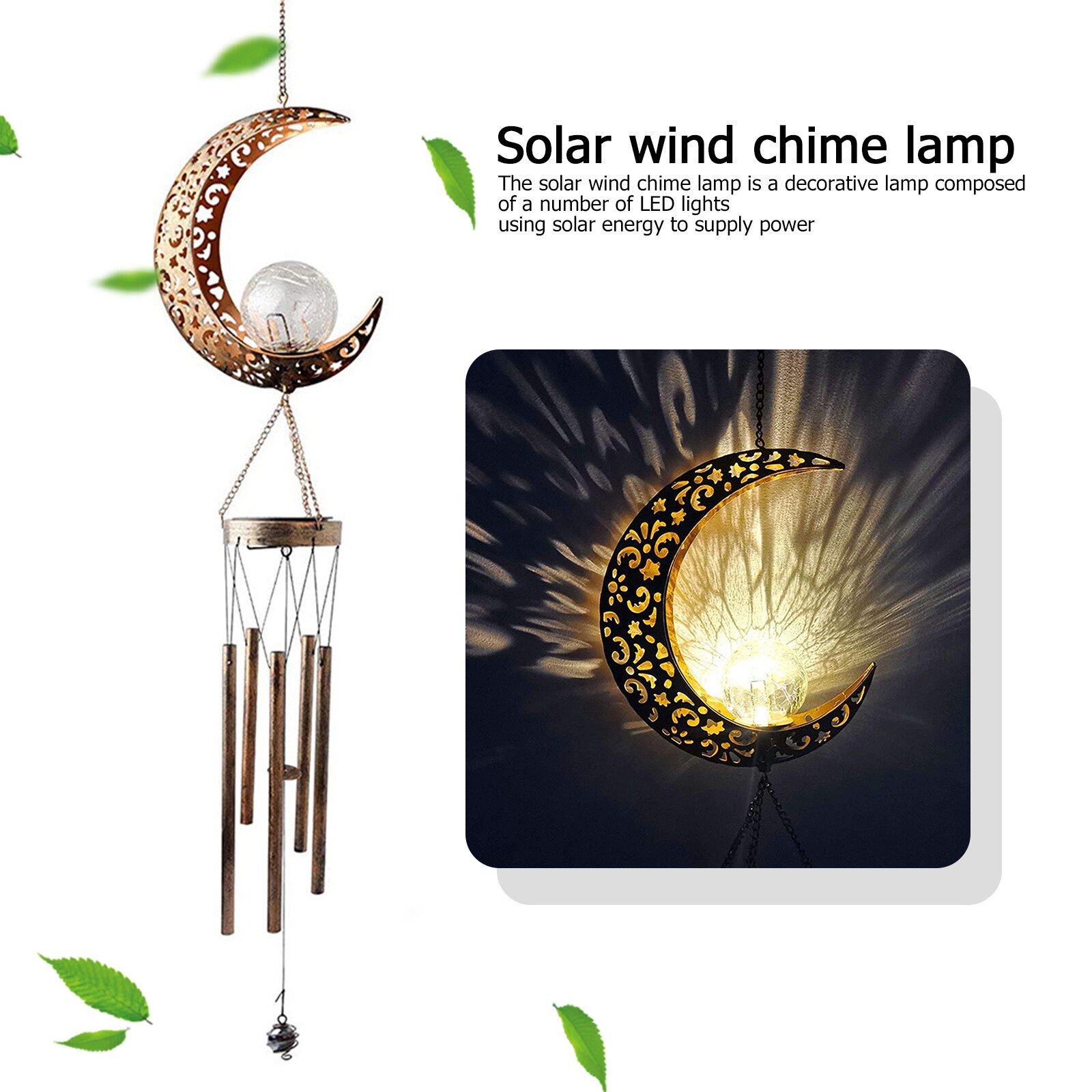 LED Solar Wind Chimes Light Outdoor Waterproof Moon Star Garden Patio Yard Wind Bell Art Iron Decorative Solar Lamp for Dropship