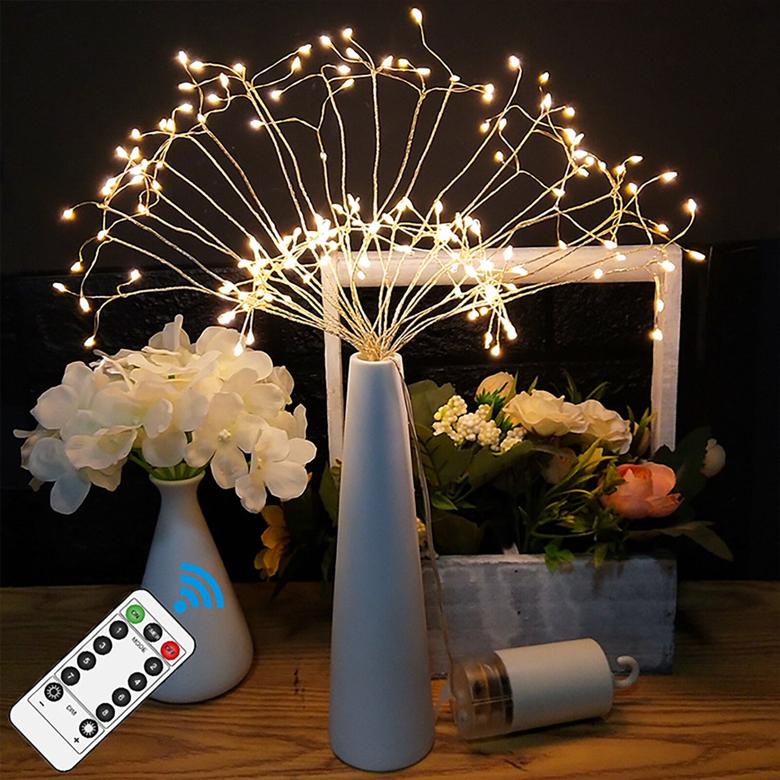 LED Firework String Lights Night Light with Remote Control for Wedding Christmas Halloween Garden Holiday Decorations Lighting