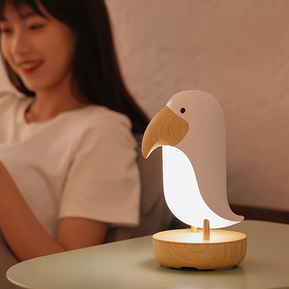 Cute Hornbill LED Night Light Bluetooth-compatible for Kid Sleep Wake Up USB Charge Stepless Dimming Multi Function Bedside Lamp