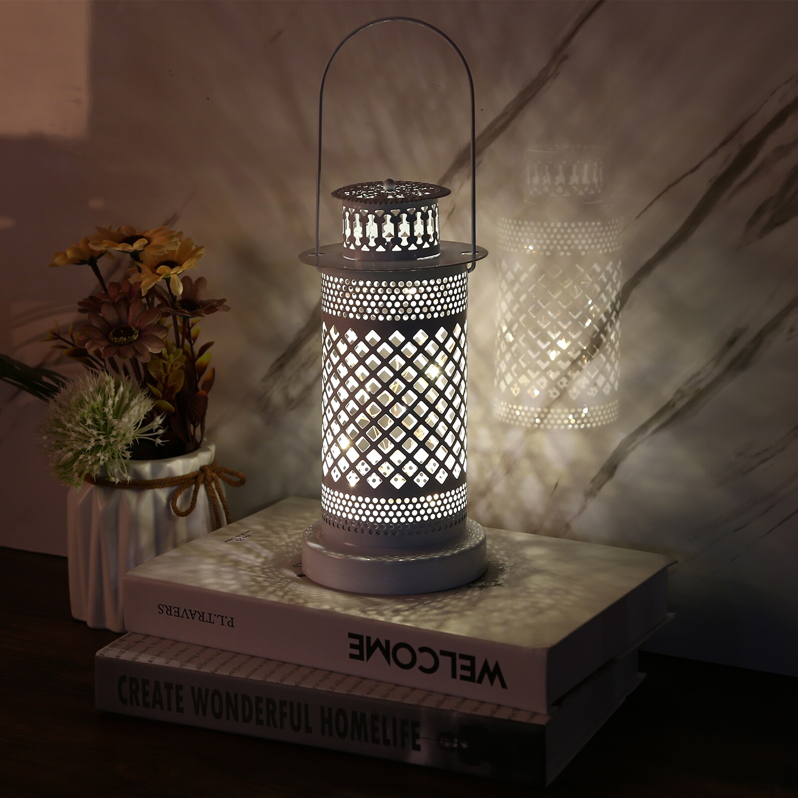 Night Lights Atmosphere Lights Portable Iron Hollow-out Lamp Vintage Lamp LED Night Light Projector Decoration Novelty Lights
