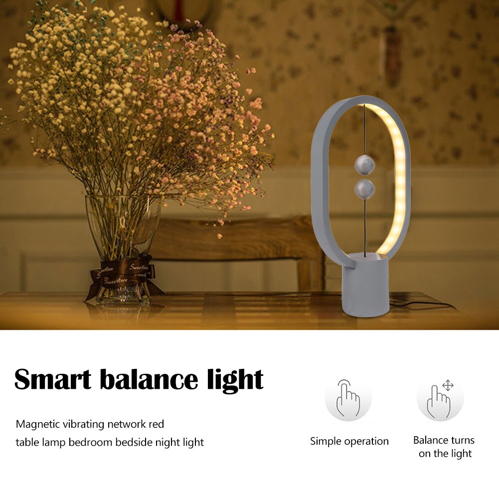 USB Balance LED Night Light Table Lamp Ellipse Magnetic Mid-air Switch Lights Desktop Bedside Lighting Home Office Decortion