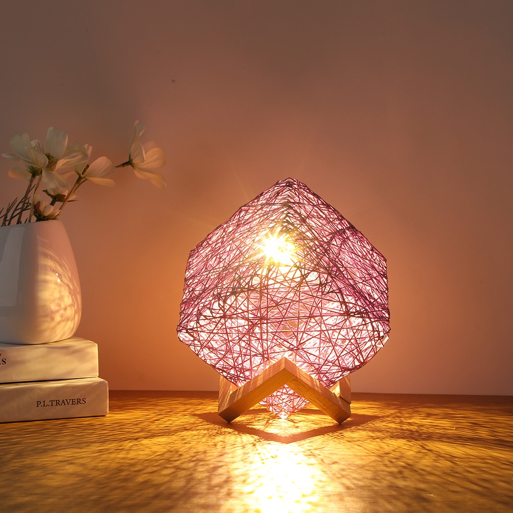 Nordic LED Rattan Night Light Table Lamp Creative Bracket Bedside Starry Sky Projection Lamp Home Party Decoration Lighting Gift