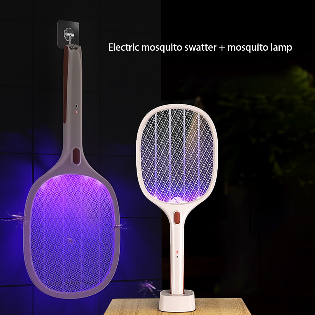 2in1 Electric Insect Racket Zapper USB 1200mAh Rechargeable Mosquito Swatter Kill Fly Bug Zapper Pest Killer Trap Mosquito Lamp