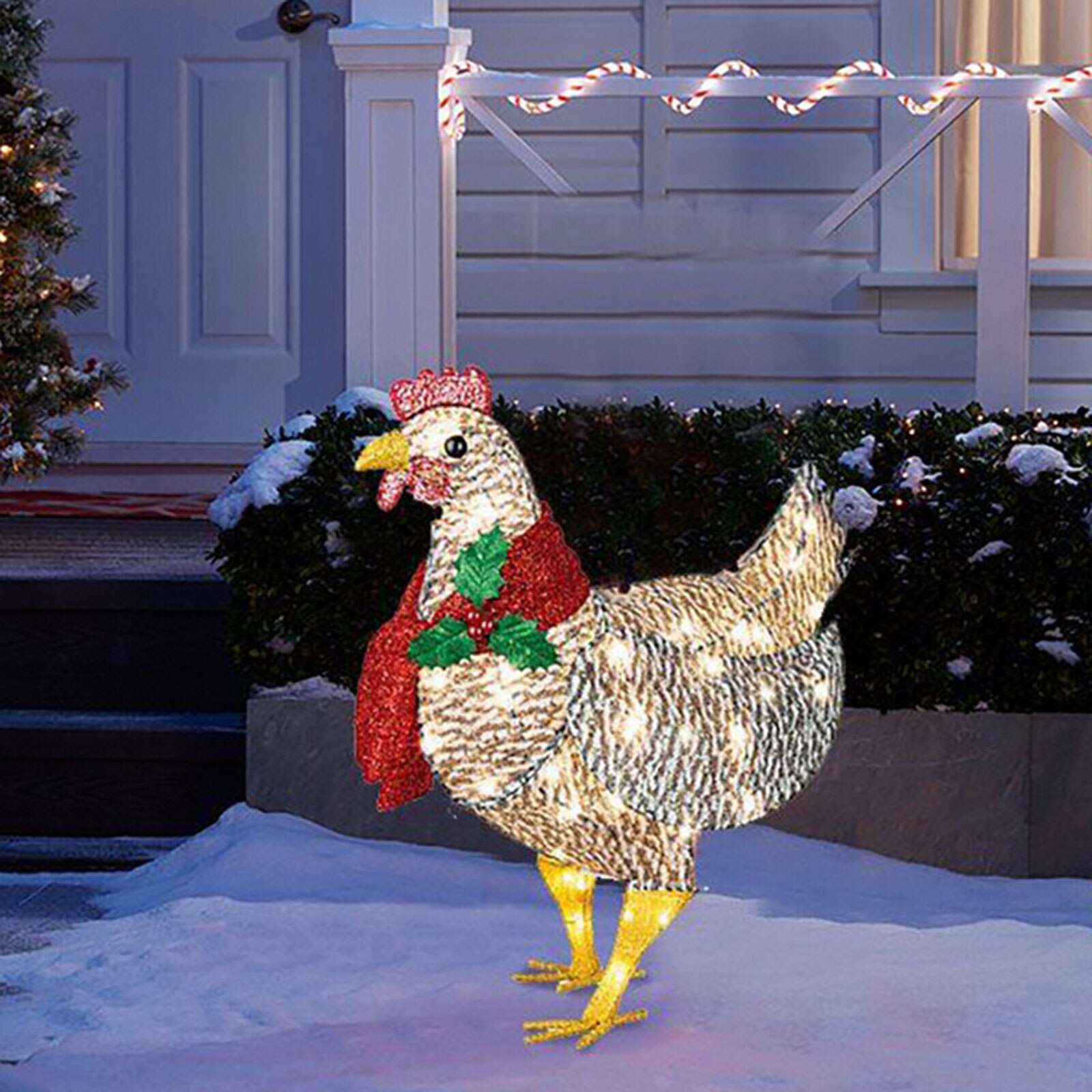 Christmas Light-Up Chicken with Scarf Holiday Decoration Light Yard Garden Xmas Atmosphere Ornaments Outdoor Garden Decoration