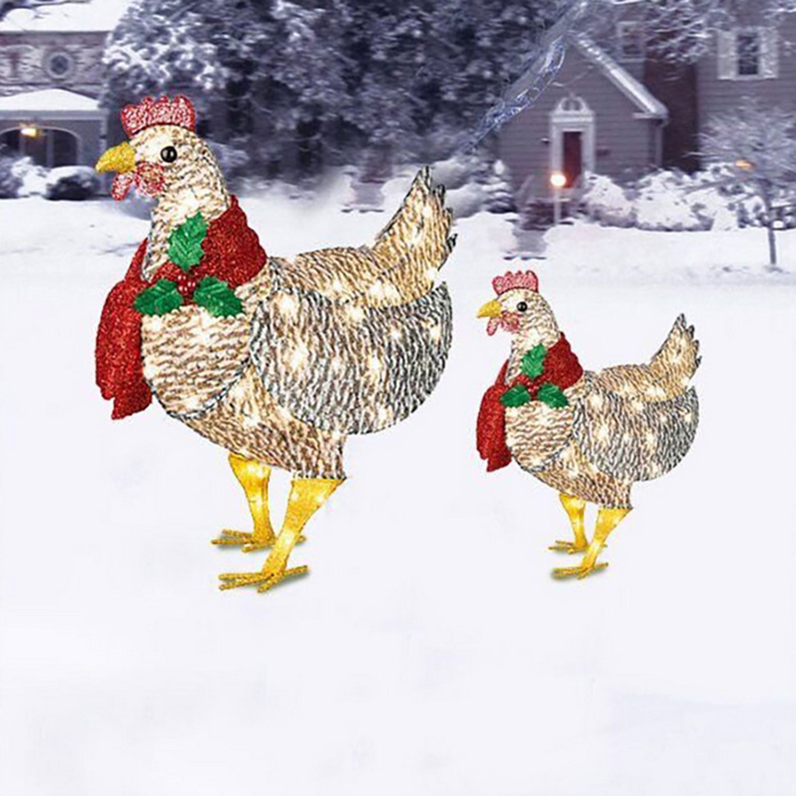 Christmas Light-Up Chicken with Scarf Holiday Decoration Light Yard Garden Xmas Atmosphere Ornaments Outdoor Garden Decoration