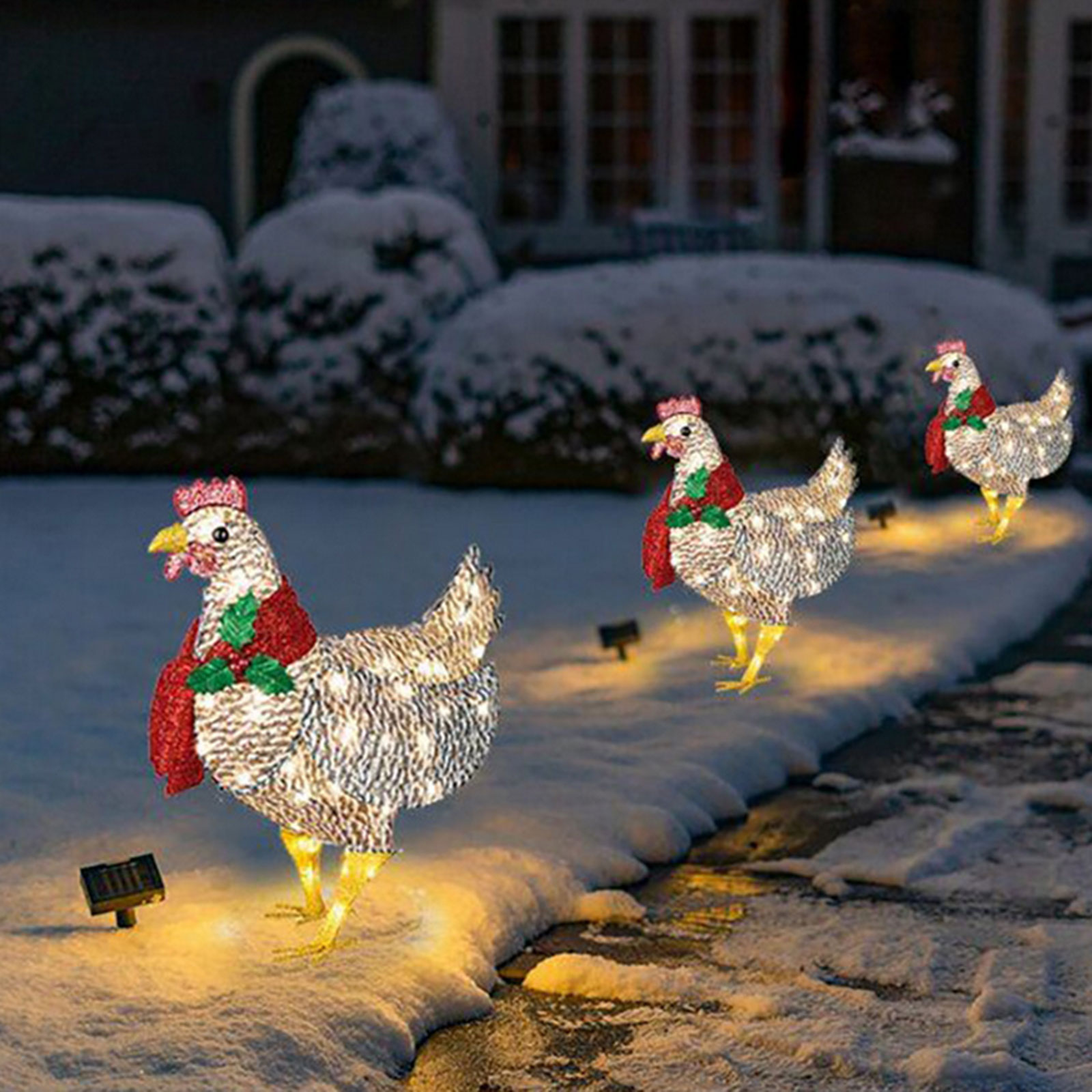 Christmas Light-Up Chicken with Scarf Holiday Decoration Light Yard Garden Xmas Atmosphere Ornaments Outdoor Garden Decoration