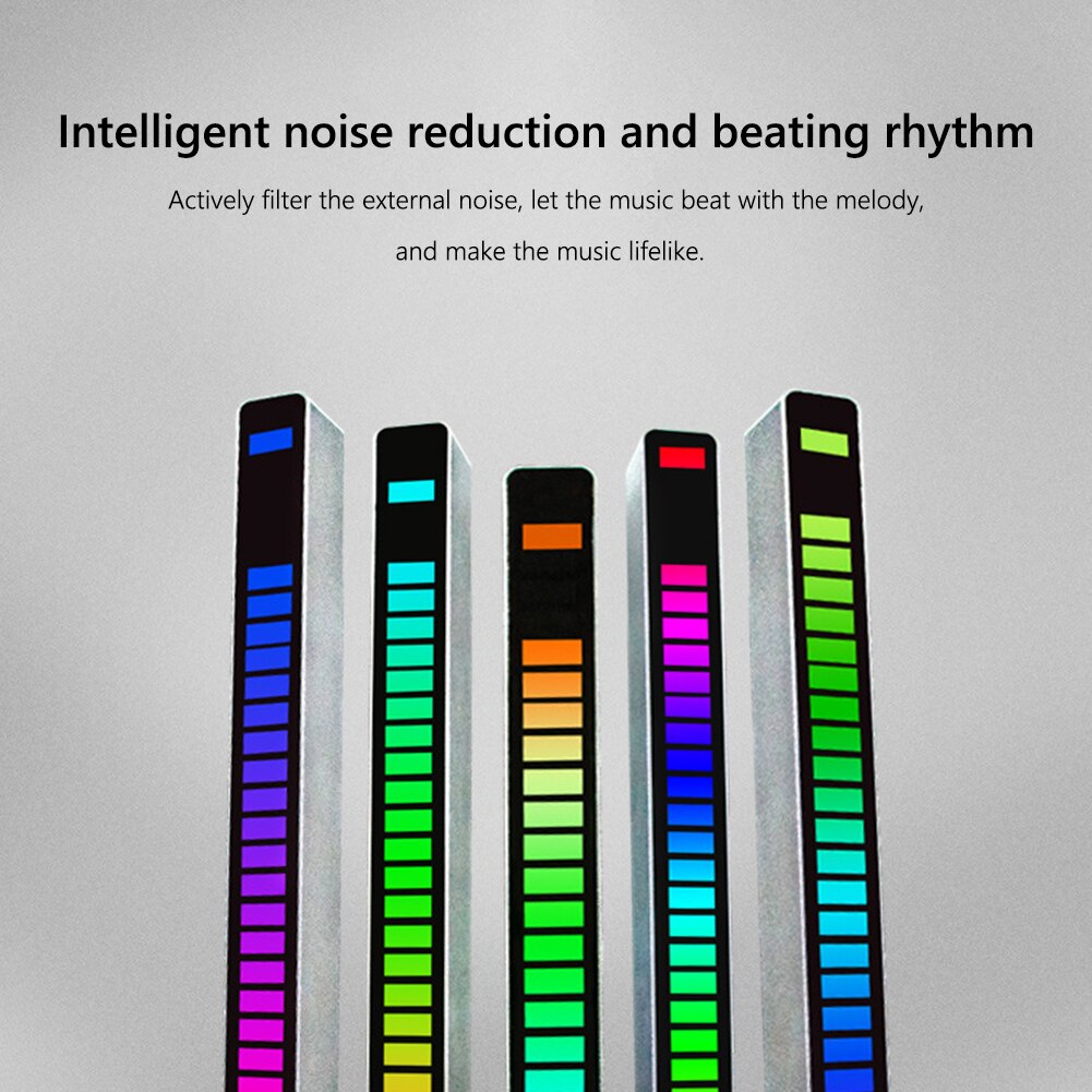 Voice-Activated Pickup Rhythm Lamp Strip Aluminum Alloy 8 Modes Car Home Sound Sensor Music RGB Night Light Bar Rhythm Lights