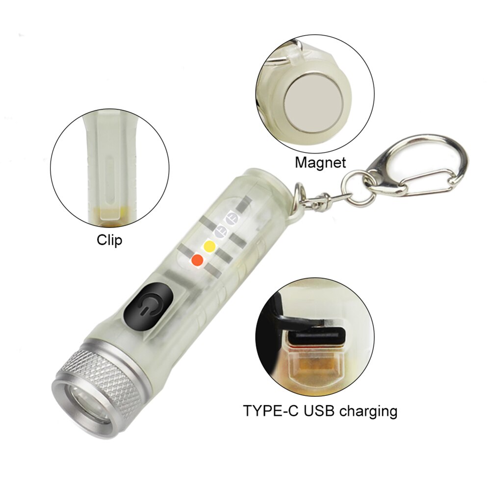 Mini Keychain Torch Flash Lights USB Rechargeable EDC LED Flashlight Lamp Waterproof Portable Light for Emergency Outdoor Tools