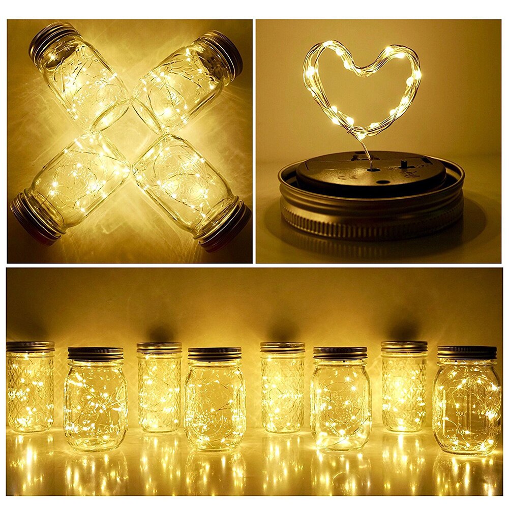 10LED Solar Fairy String Light For Mason Jar Lid Insert With Handle & Bottle Christmas Lights Outdoor Garden Wedding Decor Lamps
