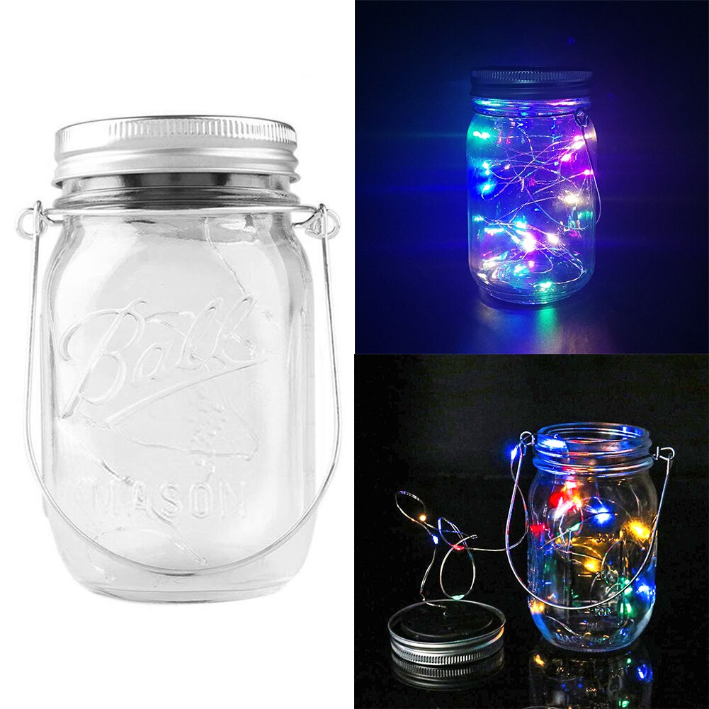 10LED Solar Fairy String Light For Mason Jar Lid Insert With Handle & Bottle Christmas Lights Outdoor Garden Wedding Decor Lamps
