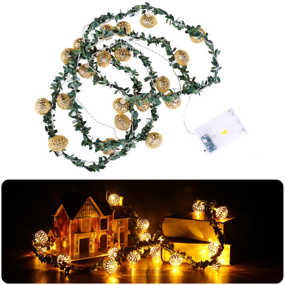 2M LED Fairy String Light Warm White String Lights Gold/Silver Rattan Ball String Lamp for Christmas Decoration Holiday Lighting