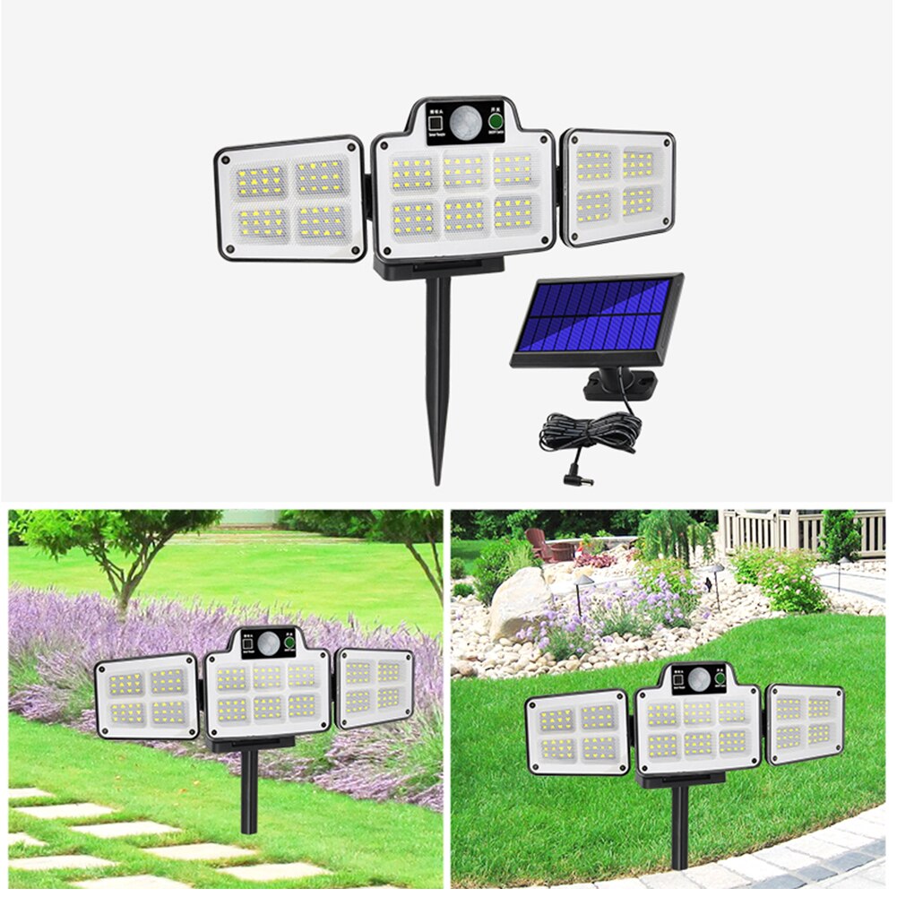 186 LED Solar Wall Light Outdoor Land Stake 4 Head Rotary Motion Sensor Waterproof Split Solar Lamp for Garden Night Lighting