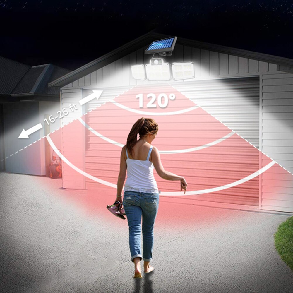 186 LED Solar Wall Light Outdoor Land Stake 4 Head Rotary Motion Sensor Waterproof Split Solar Lamp for Garden Night Lighting