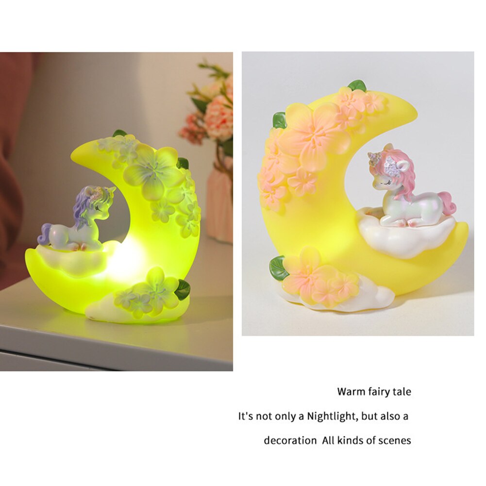 Resin Unicorn Moon Night Light Table Lamp Bedside Atmosphere Art Craft Cartoon Ornament Birthday Gift for Girls Home Decoration