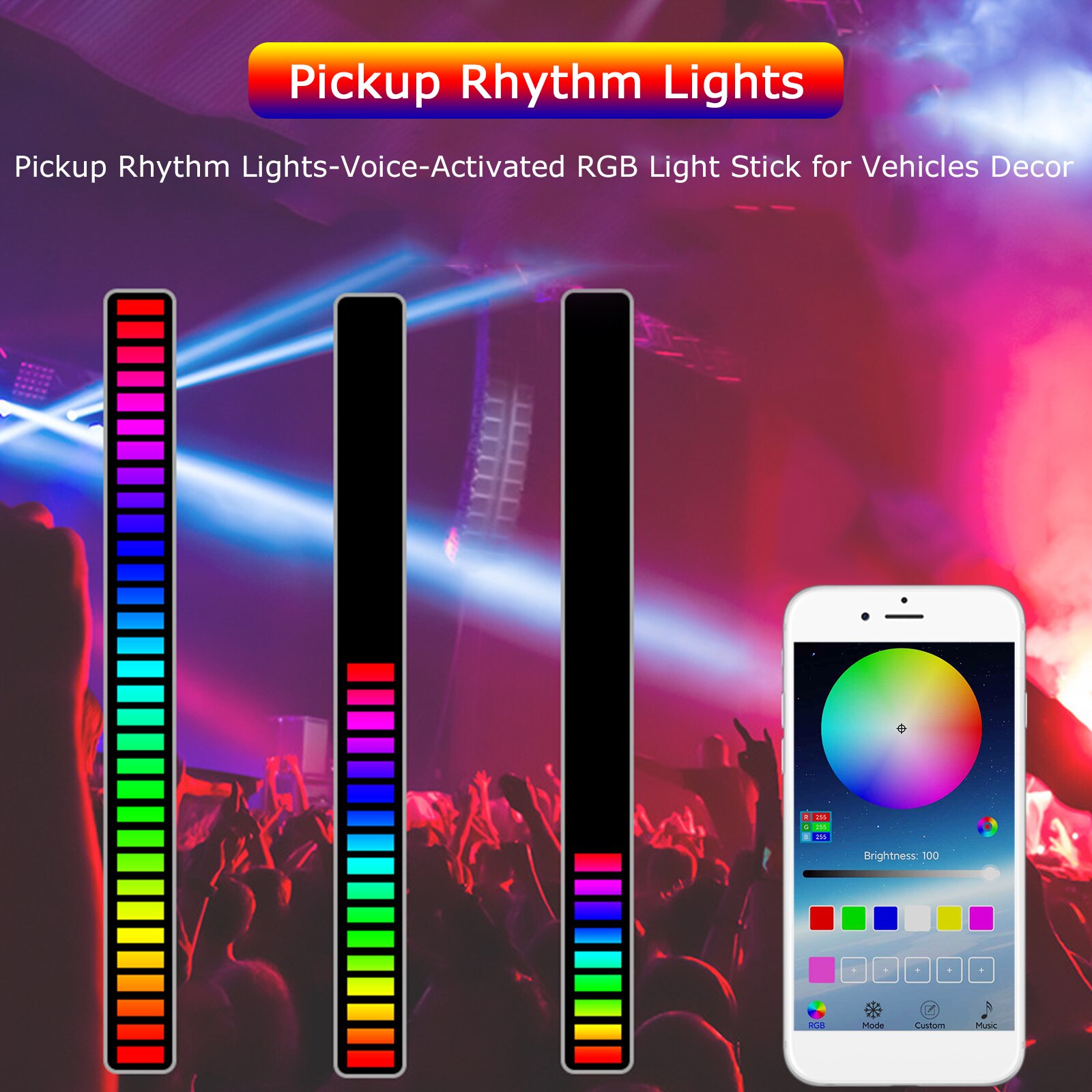 Voice-Activated Pickup Rhythm Lights Bluetooth-compatible 32 LED RGB Light Bar Colorful Music Level Light for Gaming Decoration