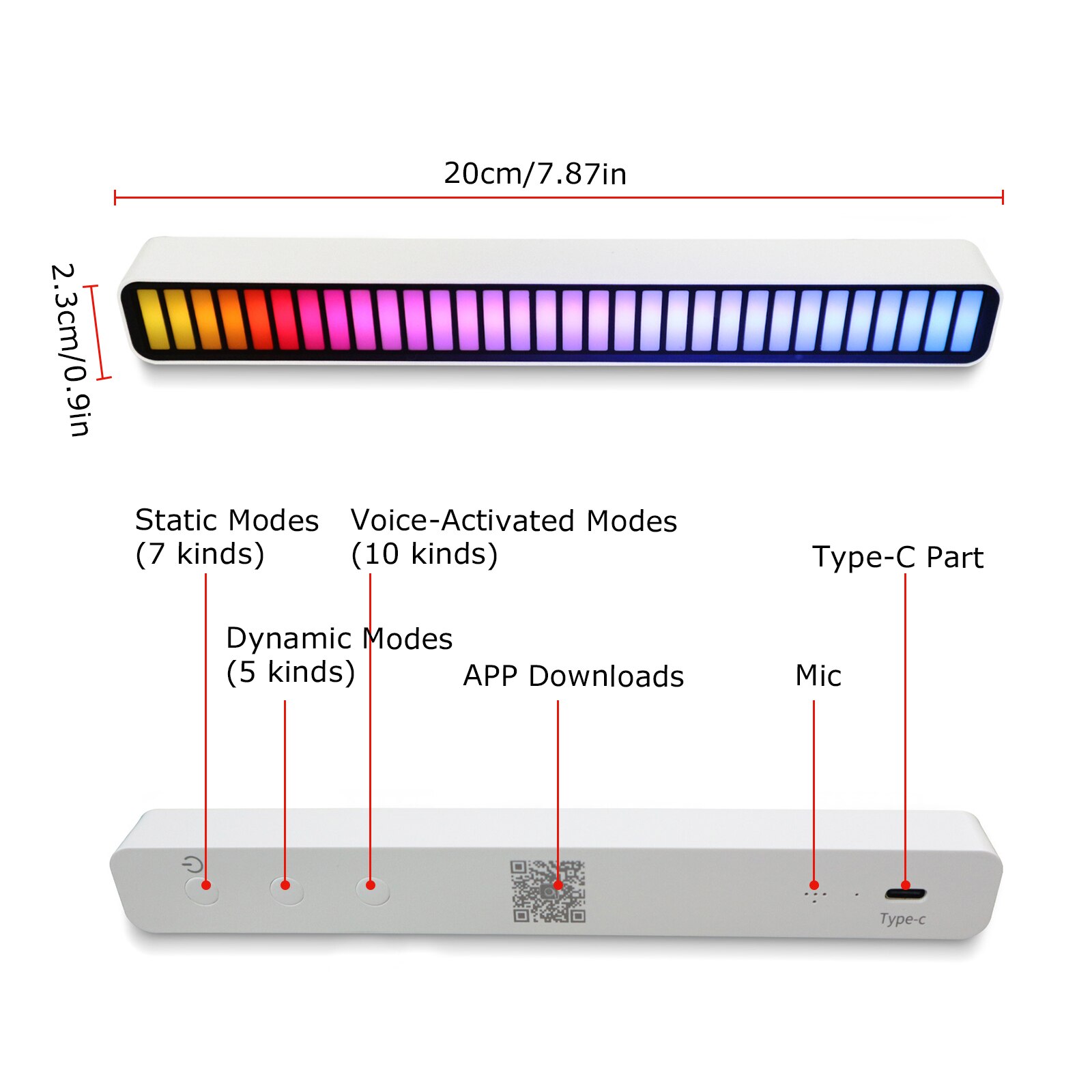 Voice-Activated Pickup Rhythm Lights Bluetooth-compatible 32 LED RGB Light Bar Colorful Music Level Light for Gaming Decoration