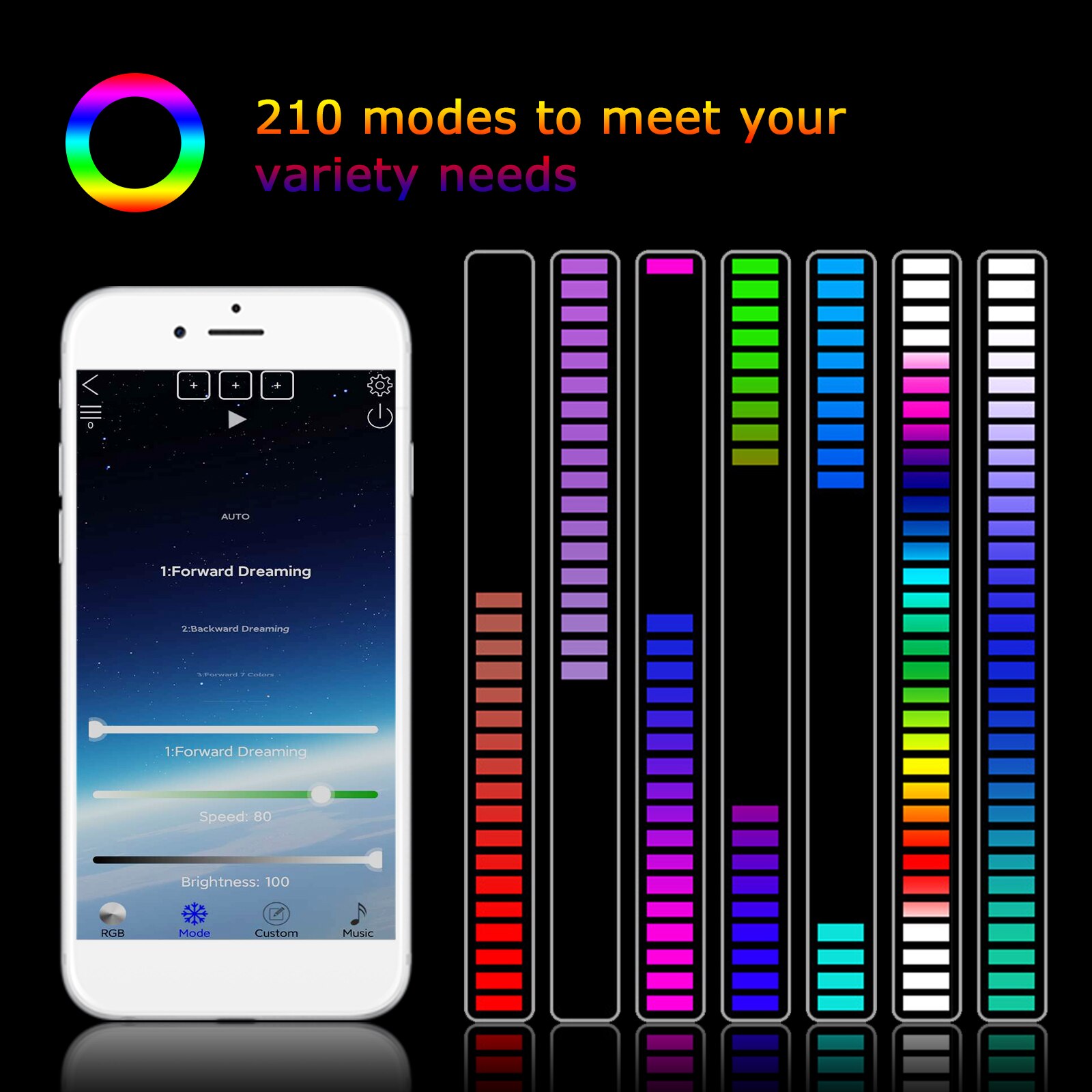 Voice-Activated Pickup Rhythm Lights Bluetooth-compatible 32 LED RGB Light Bar Colorful Music Level Light for Gaming Decoration