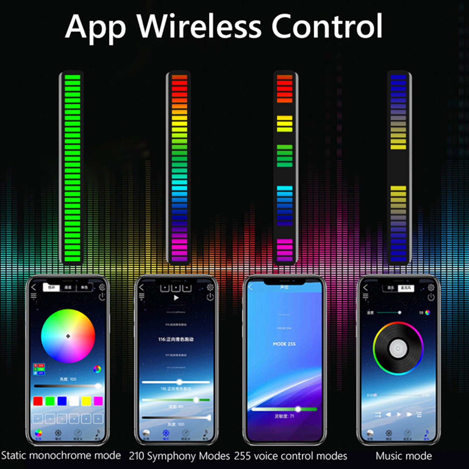 Voice-Activated Pickup Rhythm Lights Bluetooth-compatible 32 LED RGB Light Bar Colorful Music Level Light for Gaming Decoration