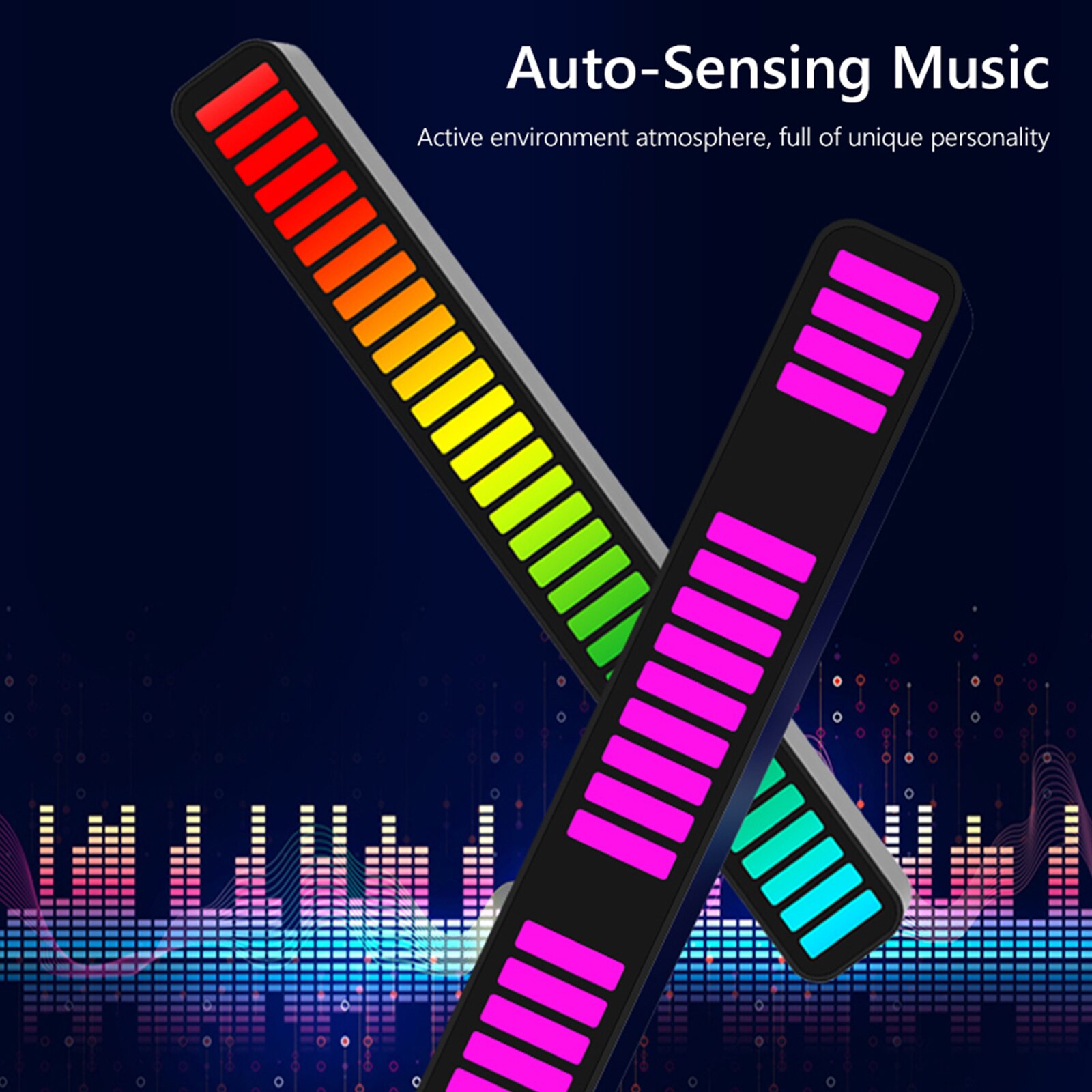 Voice-Activated Pickup Rhythm Lights Bluetooth-compatible 32 LED RGB Light Bar Colorful Music Level Light for Gaming Decoration