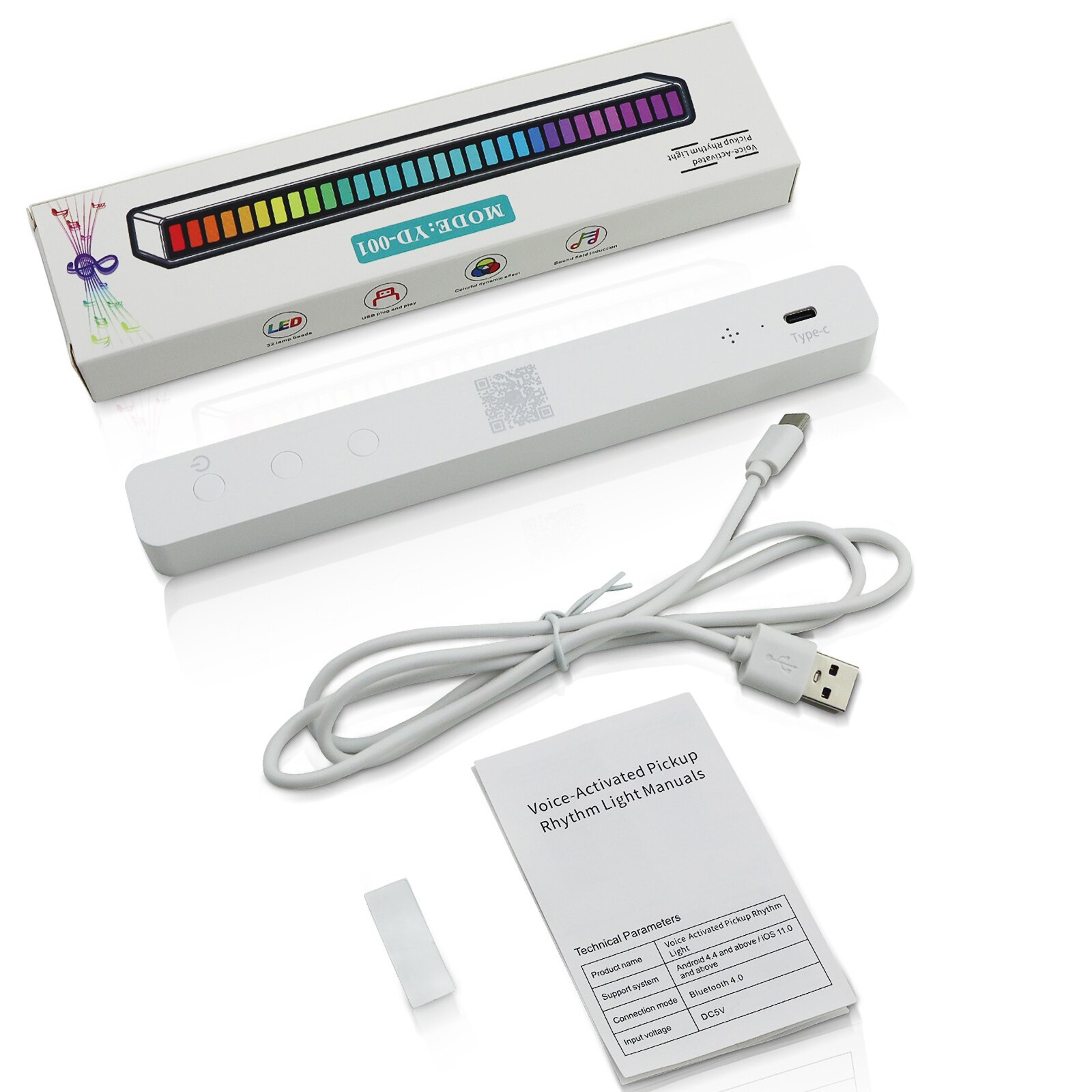 Voice-Activated Pickup Rhythm Lights Bluetooth-compatible 32 LED RGB Light Bar Colorful Music Level Light for Gaming Decoration