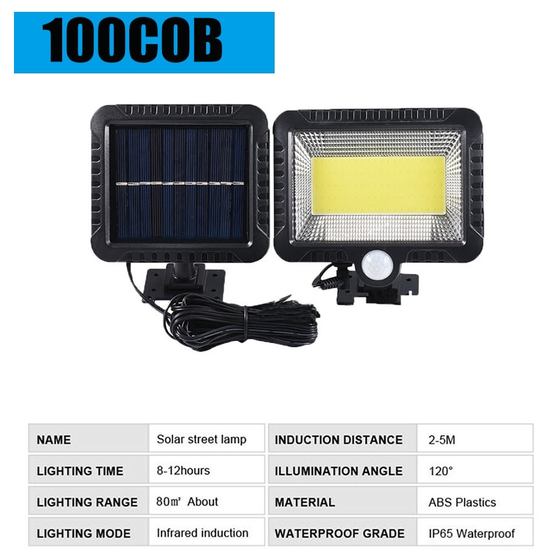 100LED Solar Light Outdoor Wall Lamps Motion Sensor Split Type Waterproof Garden Solar Spotlight For Patio Yards Path Street