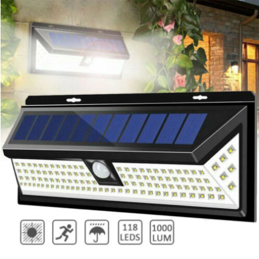 118 LED Solar Wall Light Outdoor Waterproof Street Lamp PIR Motion Sensor Garden Solar Spotlight For Patio Yard Pathway Lighting