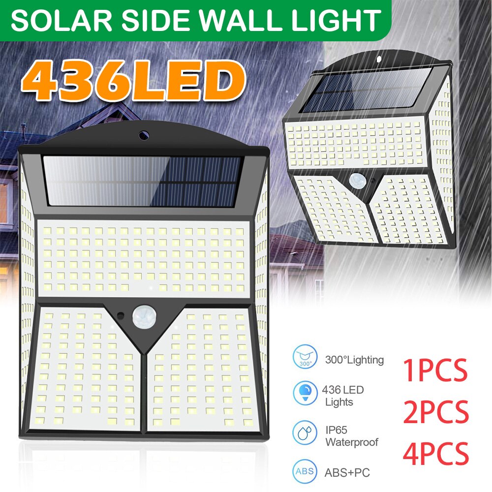 436 LED Solar Light Outdoor Spotlight PIR Motion Sensor Waterproof Wall Lamp For Street Pathway Garden Decoration Lighting