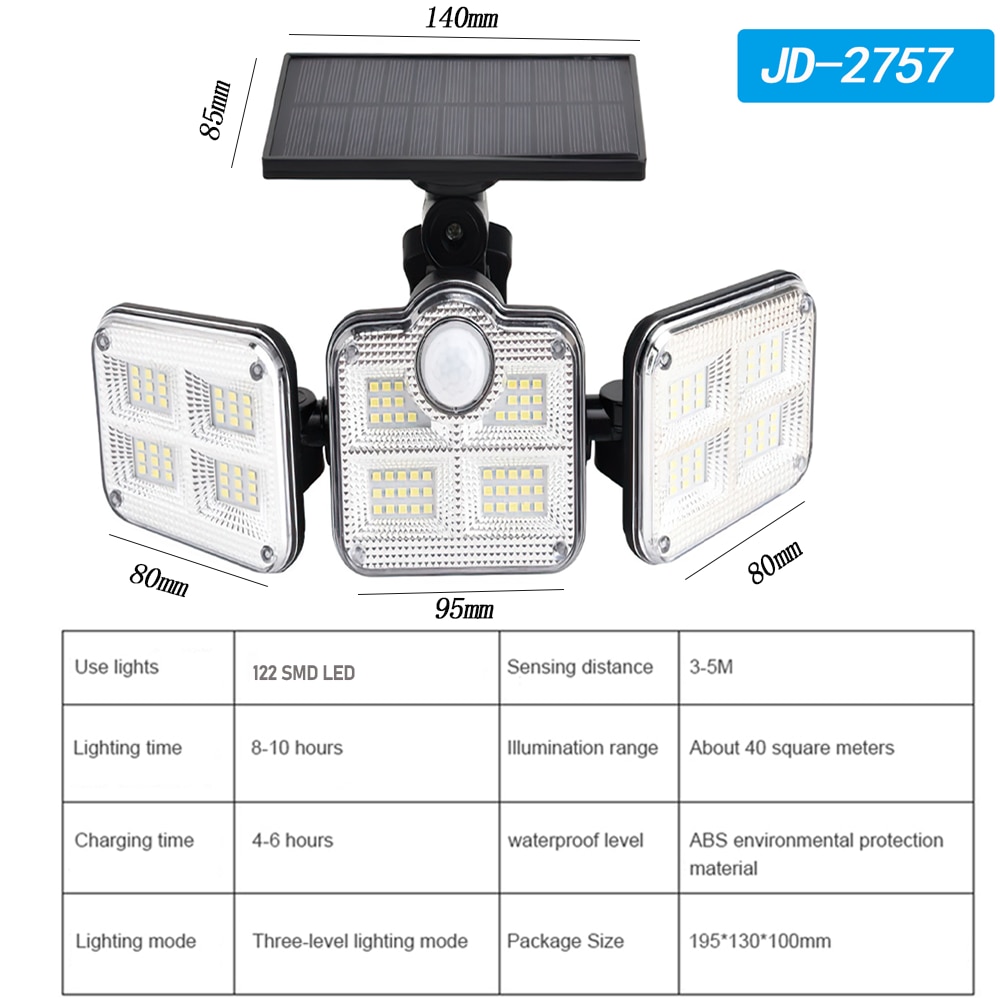 120/138 LED Solar Lights Outdoor 20W PIR Motion Sensor IP65 Waterproof Wall Lamps For Garden Patio Yard Street Light