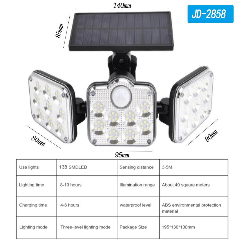 120/138 LED Solar Lights Outdoor 20W PIR Motion Sensor IP65 Waterproof Wall Lamps For Garden Patio Yard Street Light