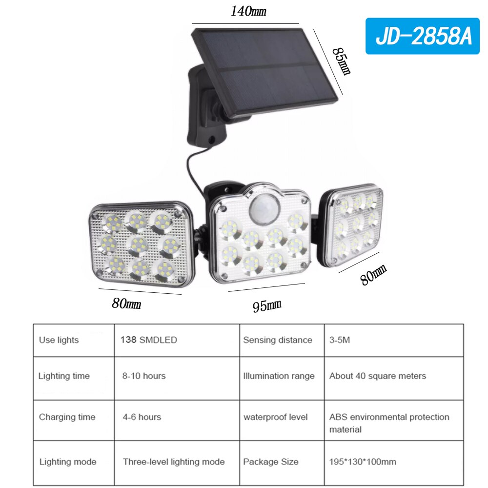 120/138 LED Solar Lights Outdoor 20W PIR Motion Sensor IP65 Waterproof Wall Lamps For Garden Patio Yard Street Light