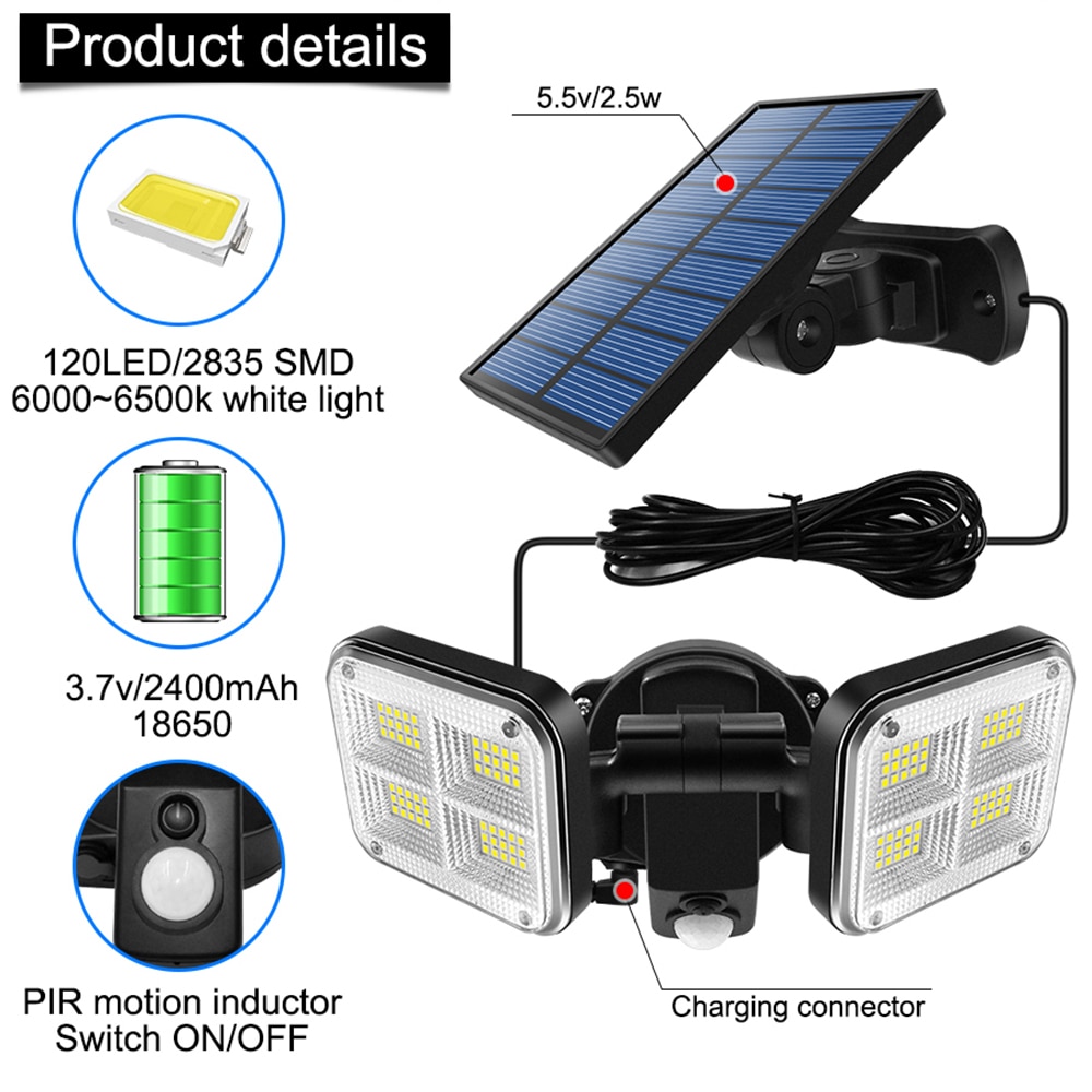 120/138 LED Solar Lights Outdoor 20W PIR Motion Sensor IP65 Waterproof Wall Lamps For Garden Patio Yard Street Light