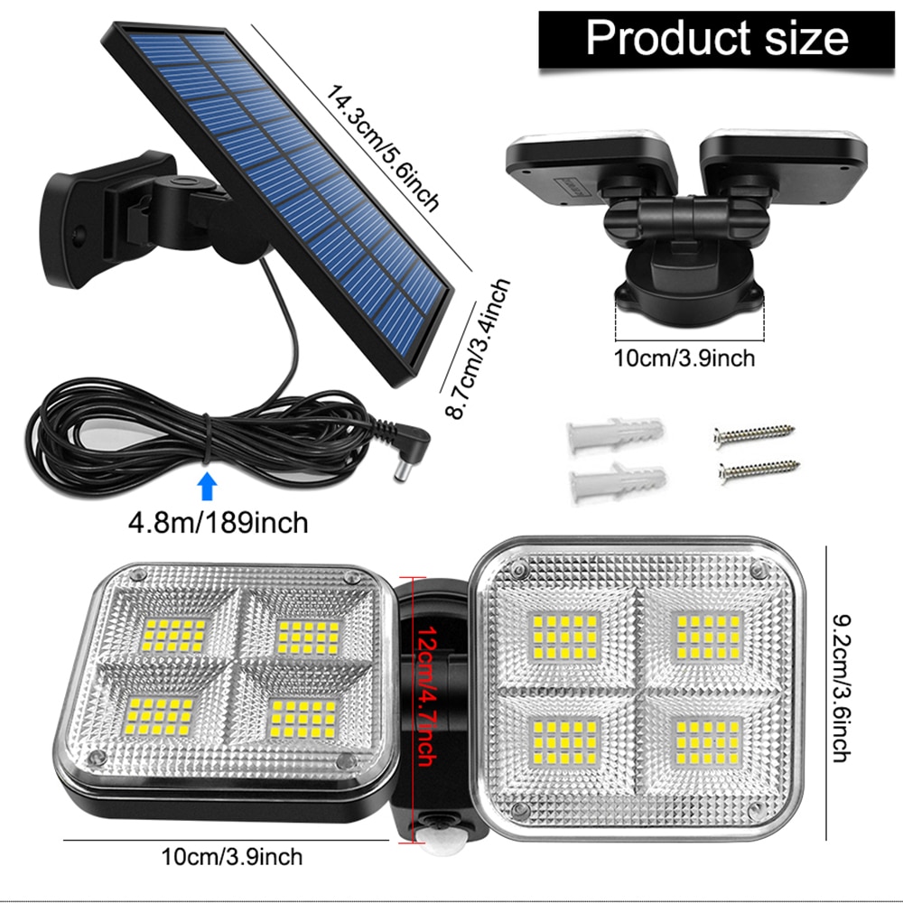 120/138 LED Solar Lights Outdoor 20W PIR Motion Sensor IP65 Waterproof Wall Lamps For Garden Patio Yard Street Light