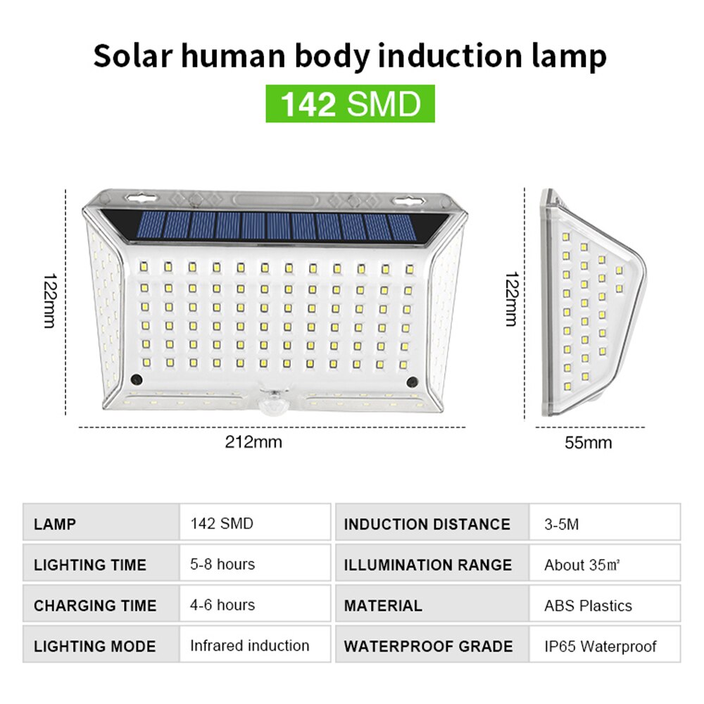 142LED Solar Light Outdoor Wall Lamps PIR Motion Sensor IP65 Waterproof Garden Solar Lamp for Yard Path Patio Street Lights