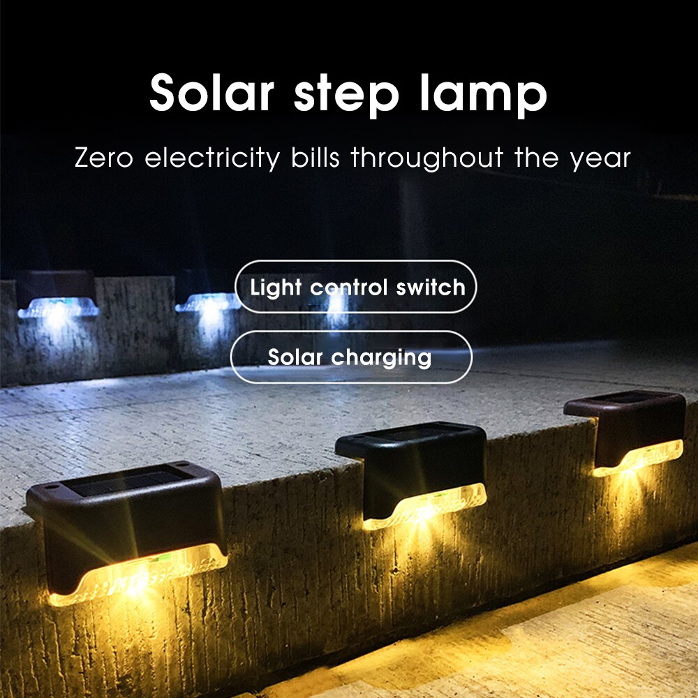 16Pcs LED Solar Stair Lamp Outdoor Step Fence Lights IP65 Waterproof Garden Solar Lamp For Patio Yard Deck Pathway Lighting