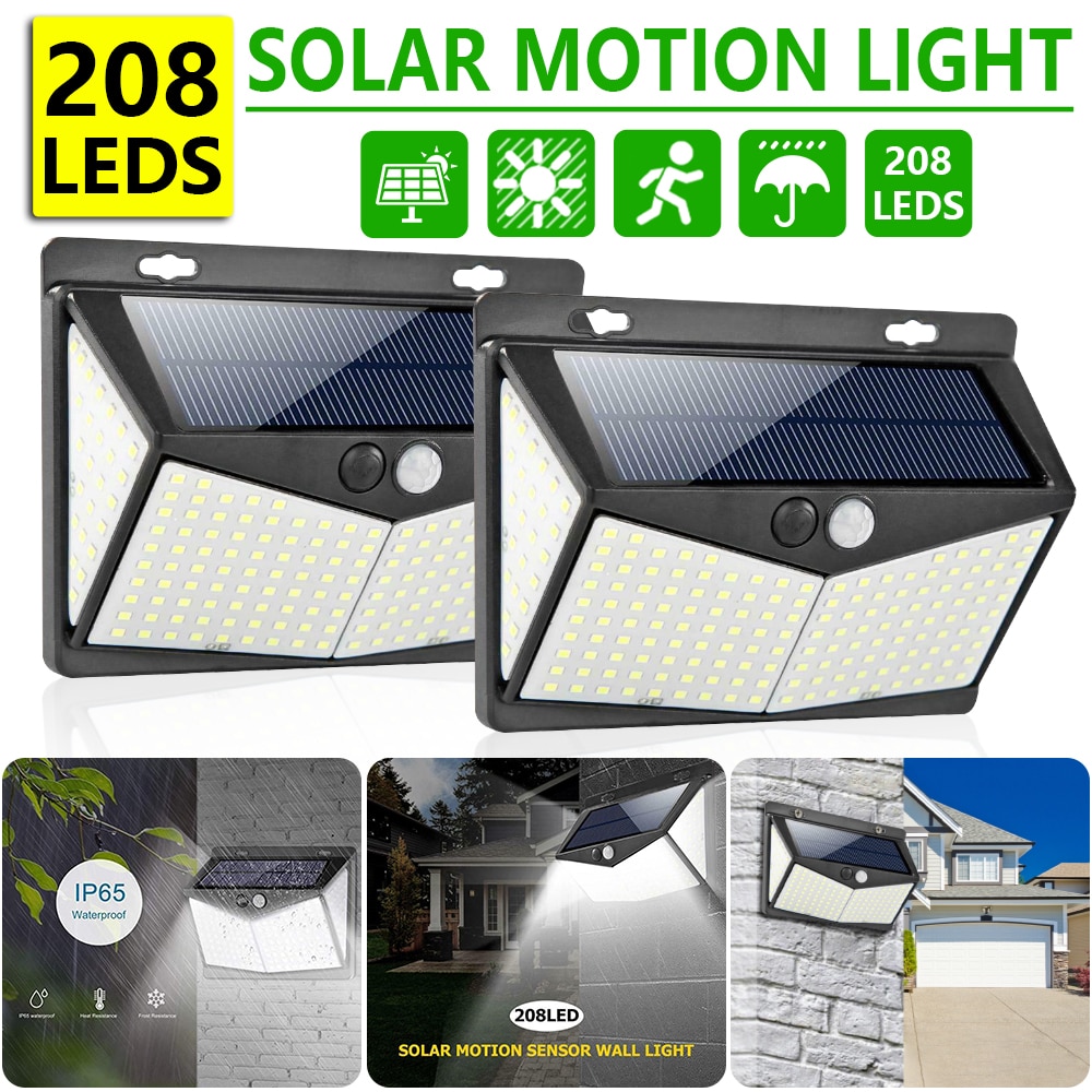 208 LED Solar Light Outdoor PIR Motion Sensor Waterproof Super Bright Solar Powered Garden Wall Lamp For Patio Yard Street Light