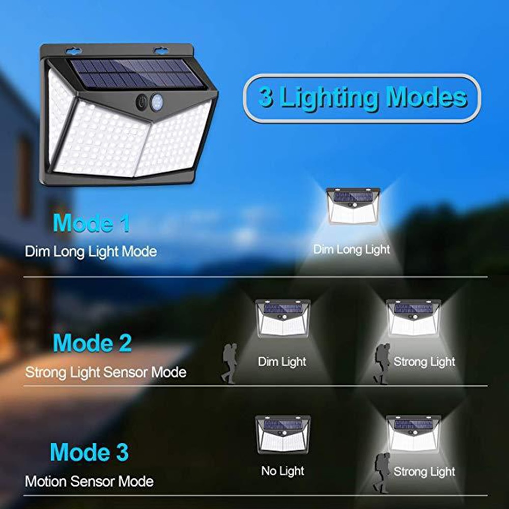 208 LED Solar Light Outdoor PIR Motion Sensor Waterproof Super Bright Solar Powered Garden Wall Lamp For Patio Yard Street Light