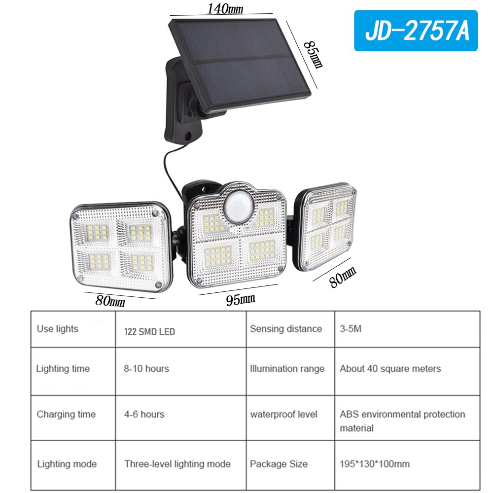 122 LED Solar Lights Outdoor Motion Sensor Remote Control IP65 Waterproof Wall Lamps For Garden Patio Yard Street Lights