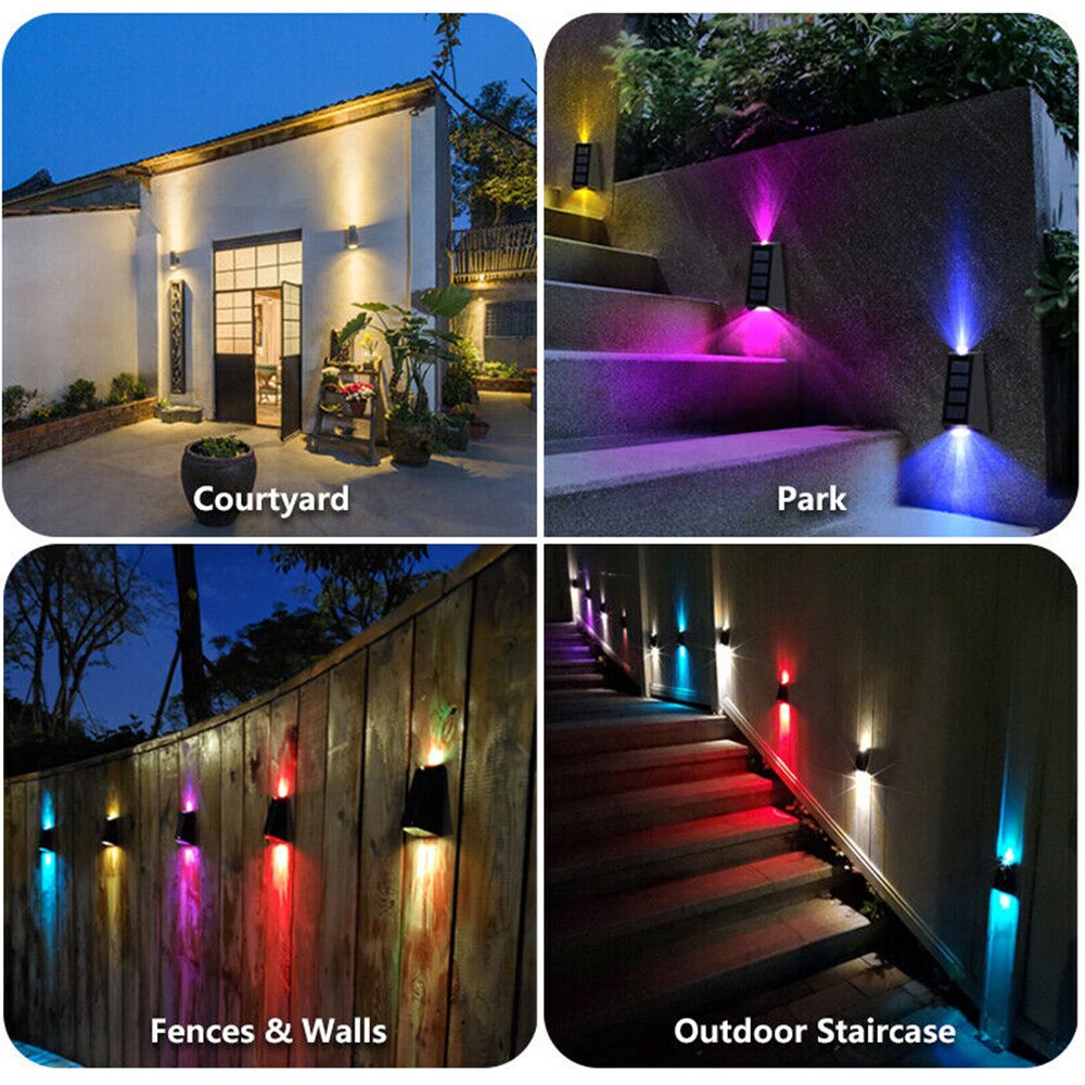 LED Solar Light Outdoor Fence Stairs Lamp IP65 Waterproof Color Changing Solar Powered Lamp For Garden Path Street Lighting