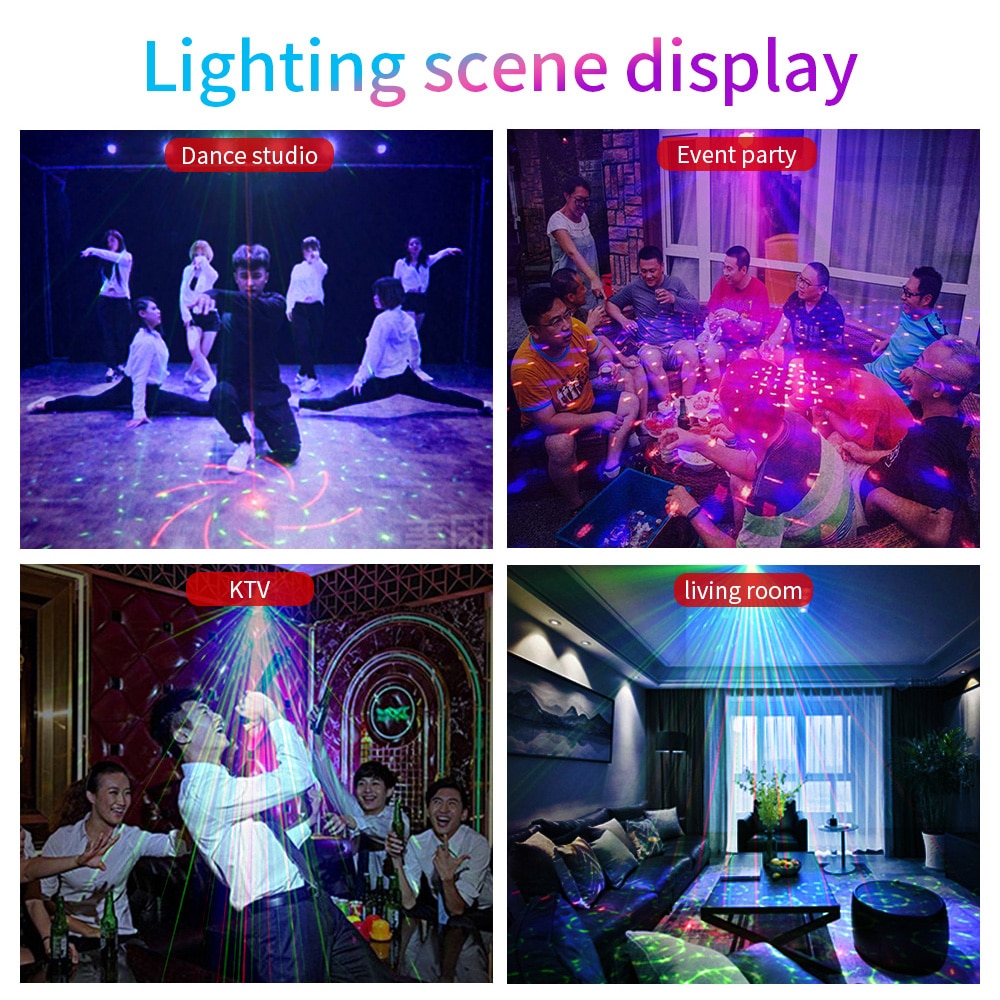 60 Patterns Laser Projector Light Voice Control RGB Strobe Effect Stage Light For Party Show DJ Home KTV Disco Lamps