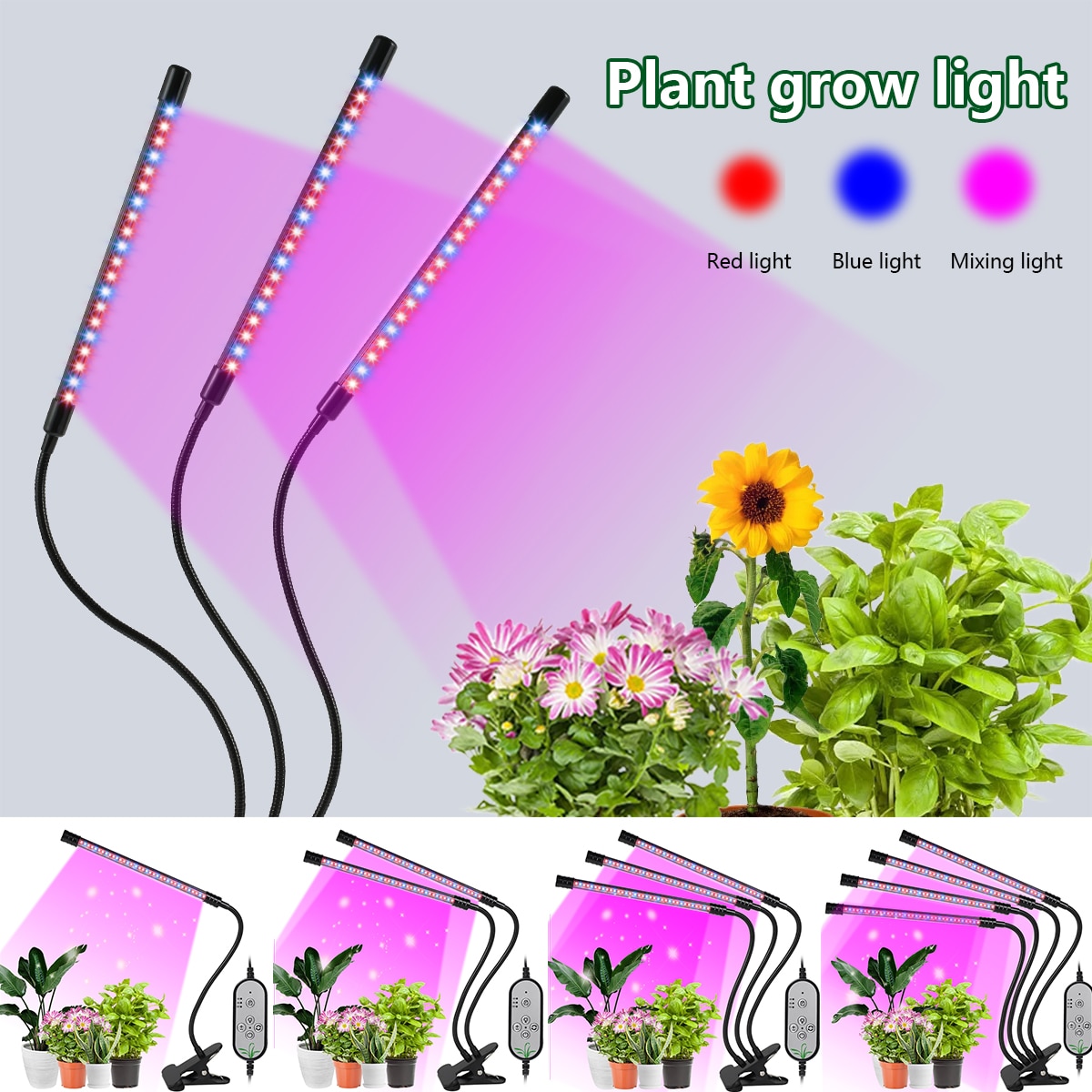 USB LED Grow Light Full Spectrum Phytolamps Red & Blue Plant Growing Lamp With Clip 5 Level Dimmable Waterproof Growing Lamp