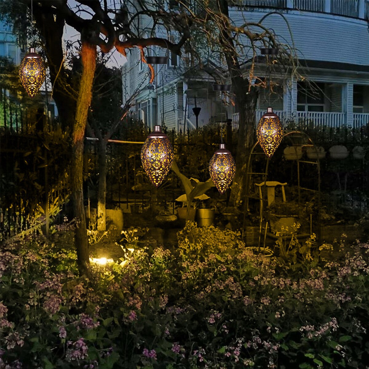 Solar Garden Light Metal Lantern Hanging Light Solar Lamp Outdoor Waterproof Landscape Light Retro Lantern Garden Lights Decor