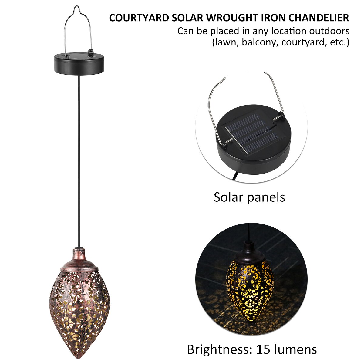 Solar Garden Light Metal Lantern Hanging Light Solar Lamp Outdoor Waterproof Landscape Light Retro Lantern Garden Lights Decor