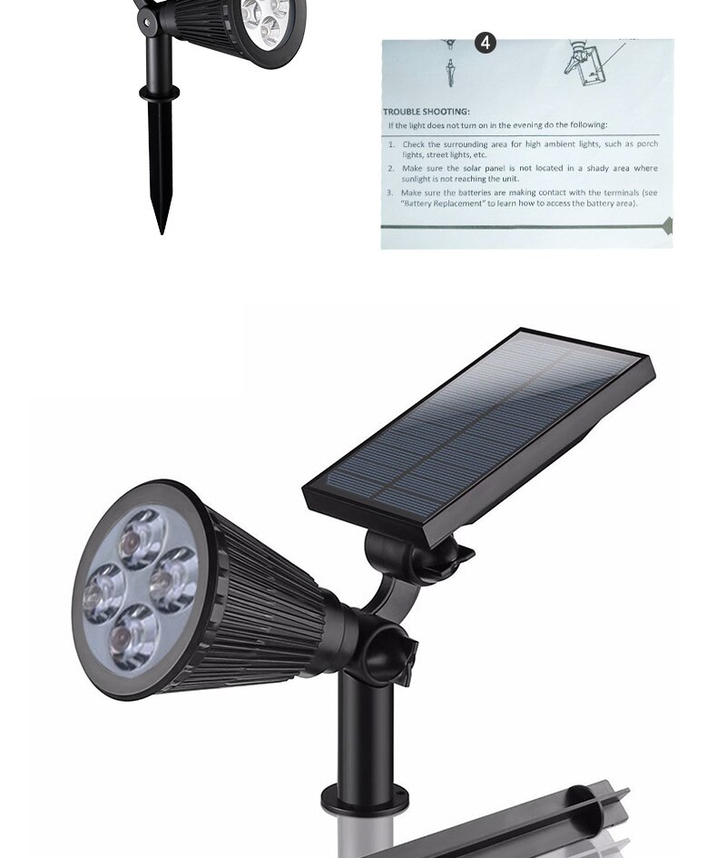 4 LED Spotlight Lawn Lamp Outdoor Garden Solar Panel Power Adjustable Wall Flood Light 7 Colour in 1 Landscape Lighting