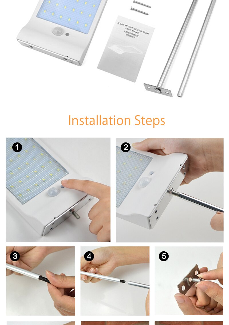 PIR motion sensor Solar Street light 1 modes Outdoor light wall lamp Waterproof Energy Saving Yard Path Home Garde