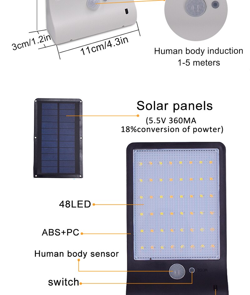 48 leds Solar Light Color Adjustable With Controller Three Modes Waterproof Lamp Lights For Outdoor Garden Wall Street